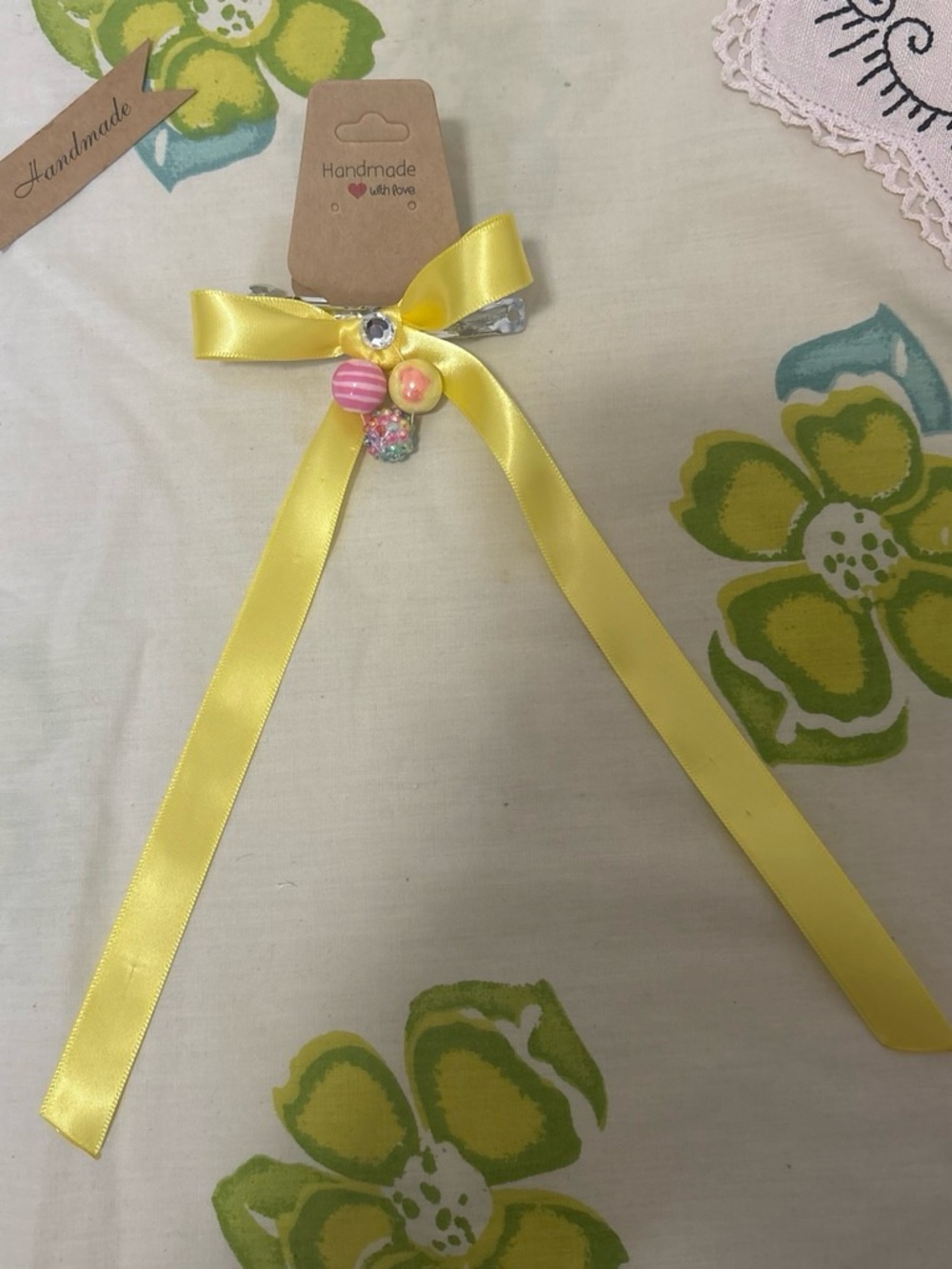 Handmade Yellow Satin Ribbon Hair Bow for Kids